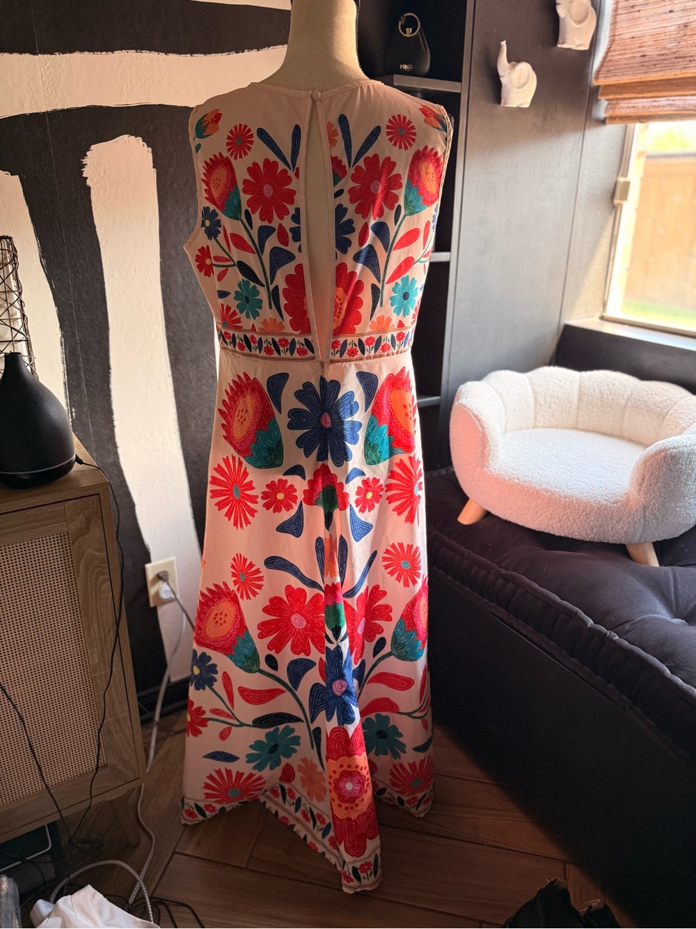 Floral Maxi Dress in White with Red & Blue Flowers - Picture 4 of 5